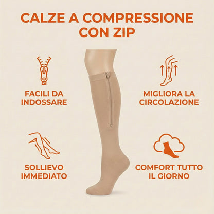 SoleBene Leggera™ - Calze a Compressione Graduata con Zip (Anti-Gonfiore & Facili da Indossare)