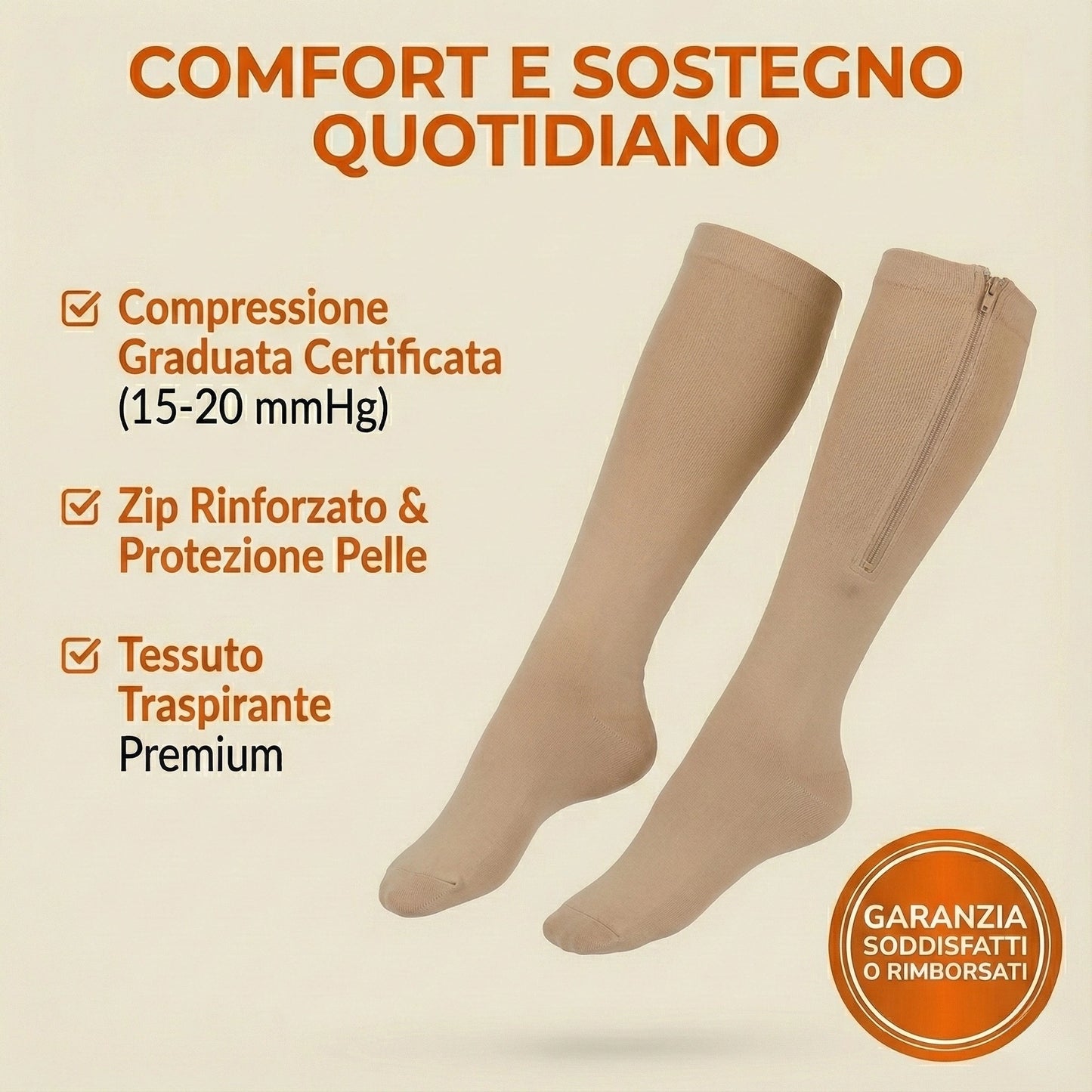 SoleBene Leggera™ - Calze a Compressione Graduata con Zip (Anti-Gonfiore & Facili da Indossare)