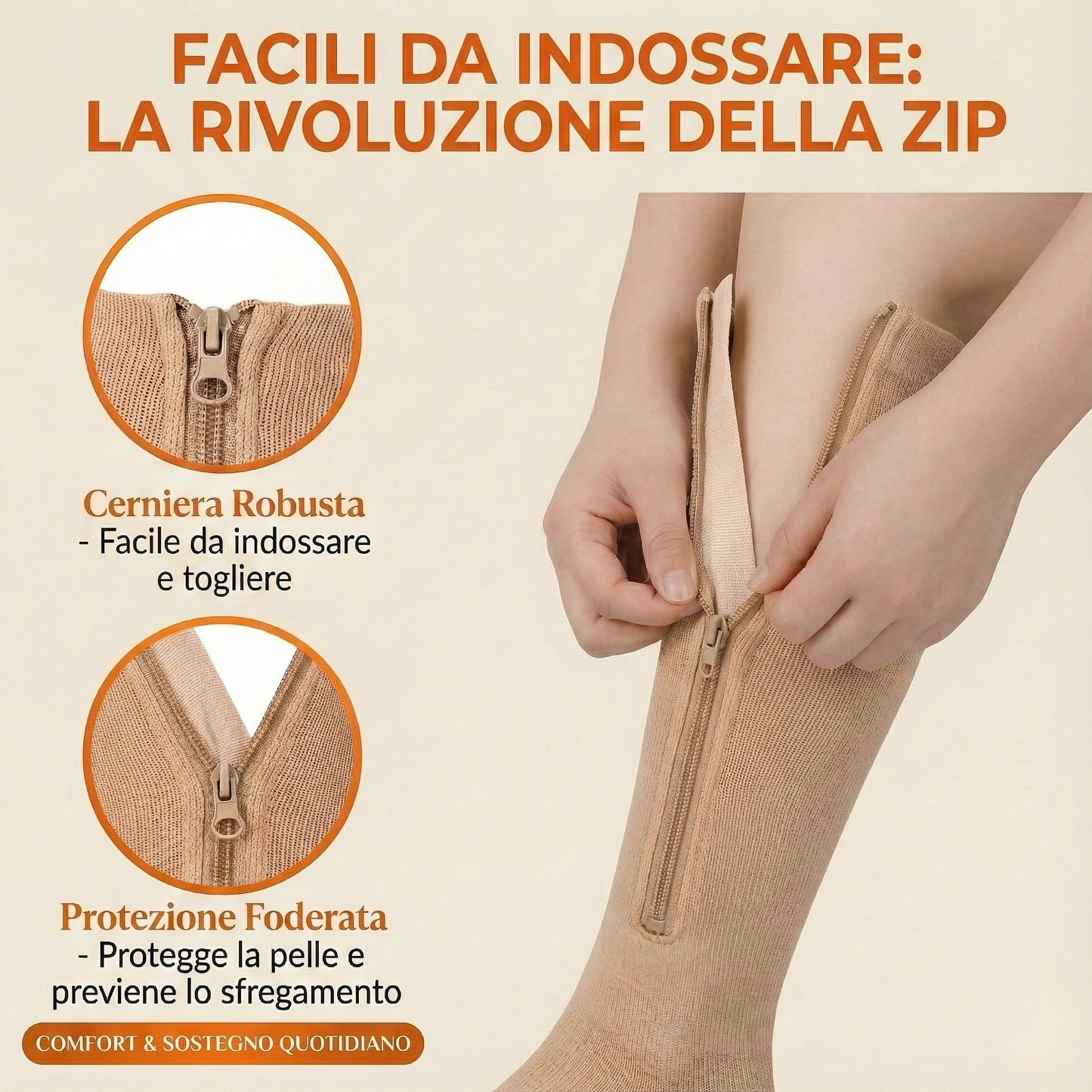 SoleBene Leggera™ - Calze a Compressione Graduata con Zip (Anti-Gonfiore & Facili da Indossare)